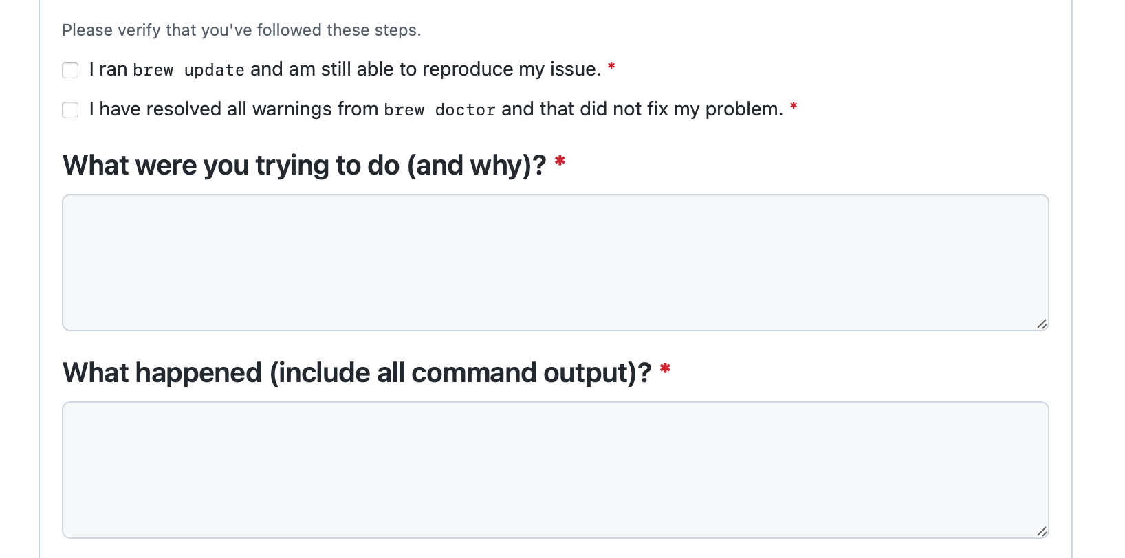 Homebrew/brew issue form